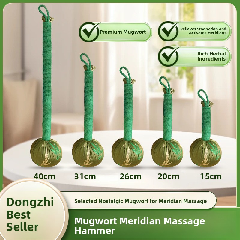 Herbal Wellness Massage - ค้อนนวดสมุนไพรแบบถือทำจากผ้าไหมเพื่อสุขภาพและความเป็นอยู่ที่ดี พร้อมลายปักพิมพ์ ค้อนหินห้าก้อน แปดช่องว่างสำหรับใส่หิน